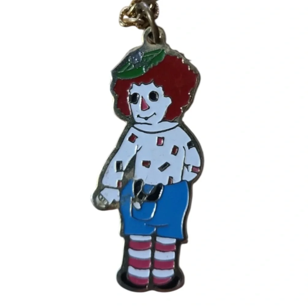 Vintage Raggedy Andy Necklace Original Chain Enamel SMS Pendant Charm